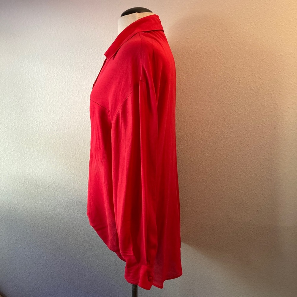 Carole Little Red Silk Button& Loop Front Blouse … - image 6